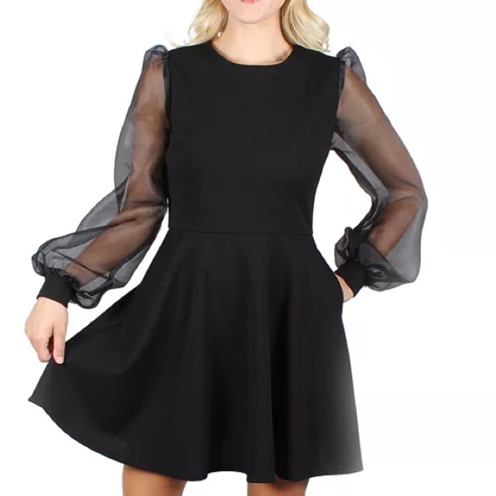 Midnight Doll Black Whimisgoth Witchy Long Illusion Sleeves Mini Dress Size M